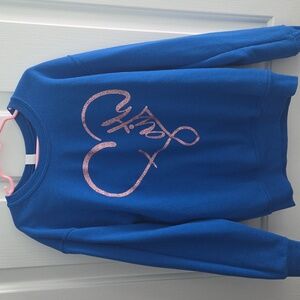 Blue Sweatshirt with Pink Glitter Heart Design Sz M (7/8)